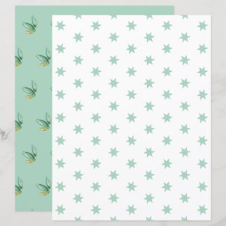 Estrellas azules y hojas hoja de papel de cuaderno