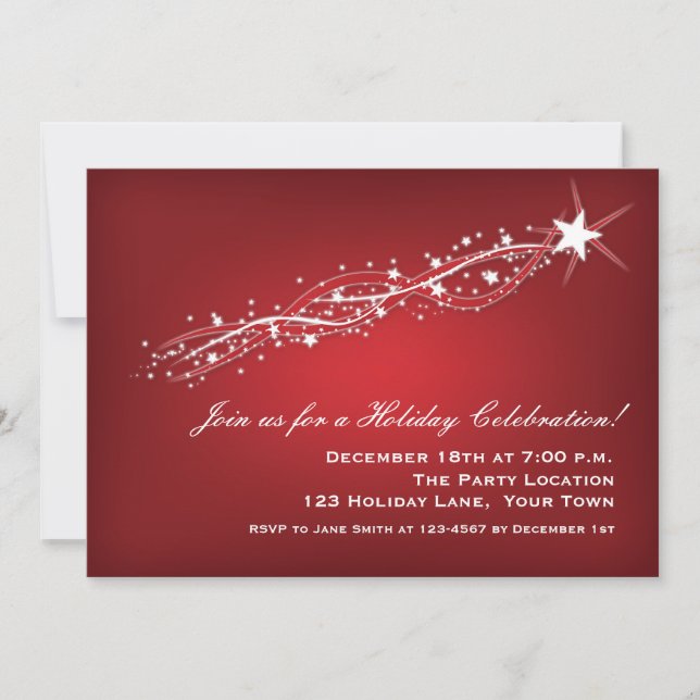 Estrellas blancas en invitación de vacaciones roja (Anverso)