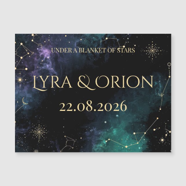 Estrellas Celestiales | Imán de Boda Azul Marino/V (Anverso)