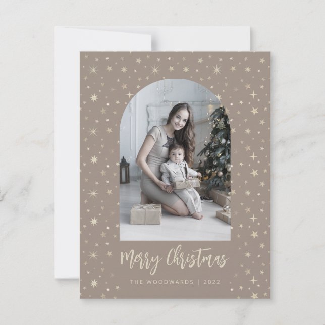 Estrellas de arco de 2 fotos Feliz Navidad Brown G (Anverso)