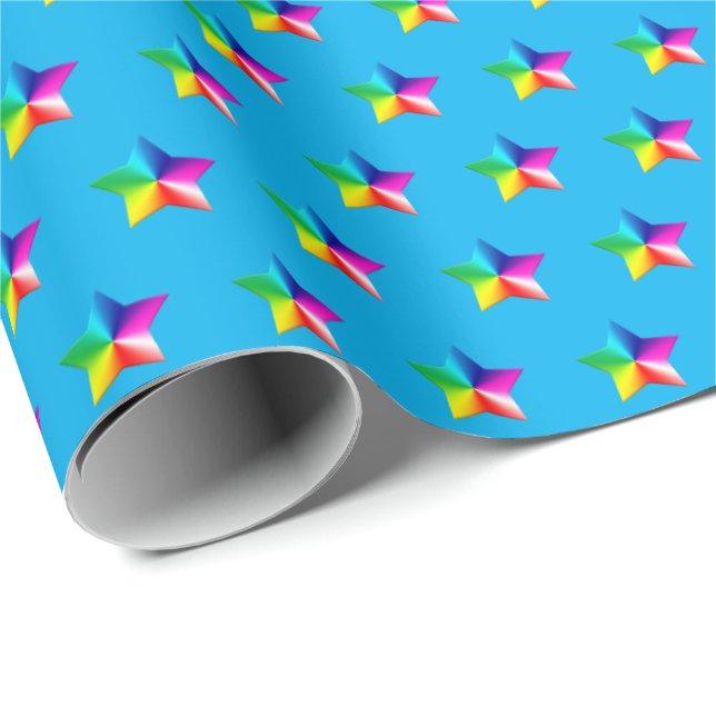 estrellas de arcoíris en papel de regalo aqua (Esquina del rollo)