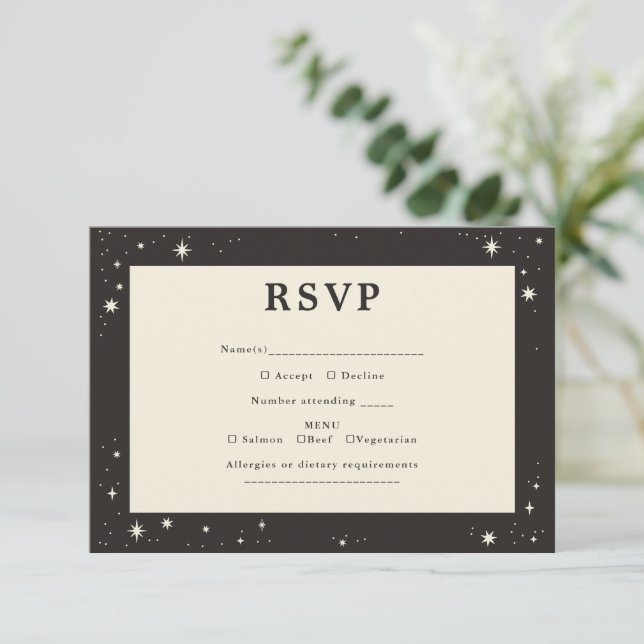 Estrellas de Boho Celestial Boda Tarjeta RSVP (Anverso de pie)
