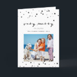 Estrellas de Confetti | Tarjeta de felicitación de<br><div class="desc">Cartas de felicitación por festividades de Confetti Stars. Elke Clarke © Otros estilos y colores disponibles en nuestra tienda en www.zazzle.com/epclarke. Tarjeta fotográfica de vacaciones moderna,  contemporánea,  en blanco y negro con un patrón de estrellas confetti,  y las palabras "muy alegres" en letra manuscrita.</div>