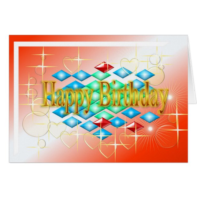 estrellas de diamantes burbujas en oro y cumpleaño (Anverso (Horizontal))