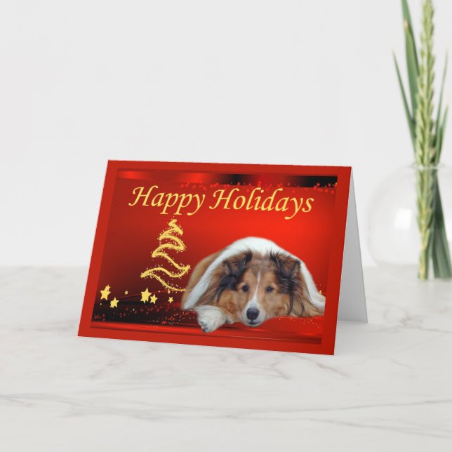 Estrellas de la tarjeta de Navidad de Sheltie (Anverso)