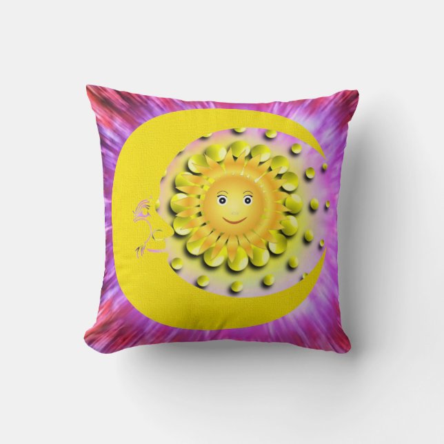 Estrellas de luna de sol amarillo Cojín decorativo (Anverso)