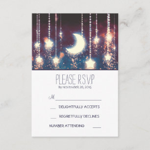 estrellas de luna y cadena de luces tarjetas RSVP 