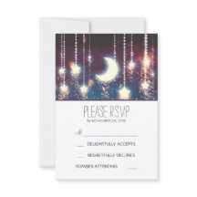 estrellas de luna y cadena de luces tarjetas RSVP 