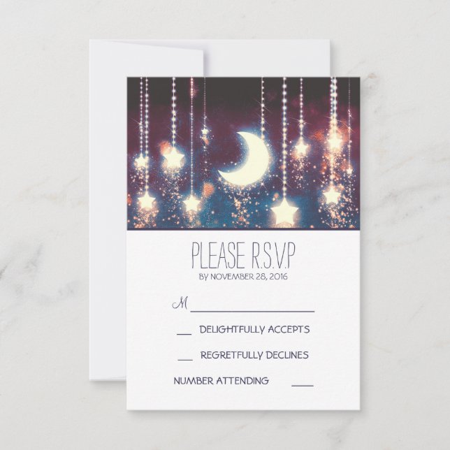 estrellas de luna y cadena de luces tarjetas RSVP  (Anverso)