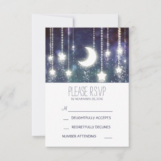 estrellas de luna y cadena de luces tarjetas RSVP  (Anverso)