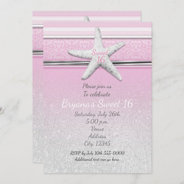Estrellas de Mar Elegantes Invitaciones Rosadas Du (Anverso / Reverso)