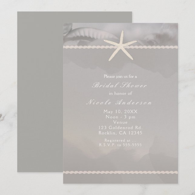 Estrellas de Mar Grises Elegantes Invitaciones de  (Anverso / Reverso)