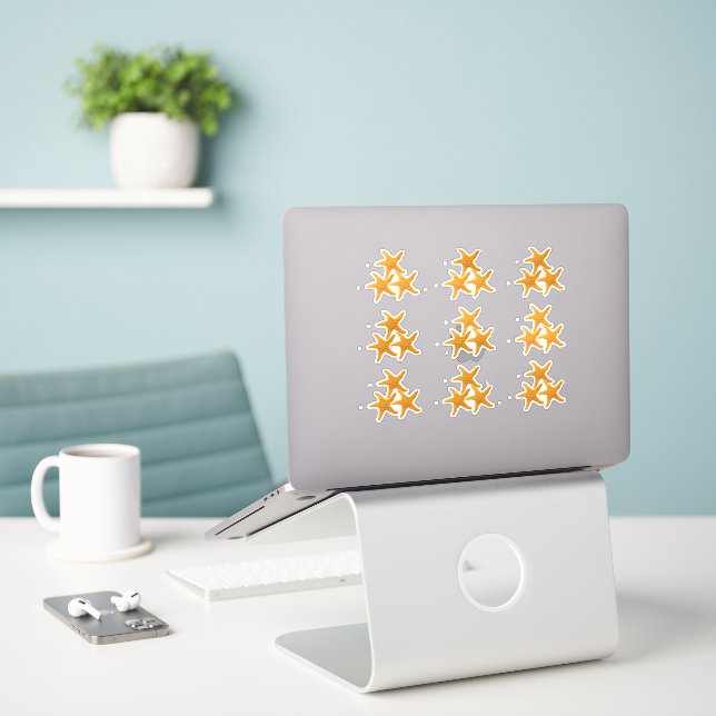 Estrellas de Mar Naranjas Pegatinas (Ordenado portátil  en el escritorio)
