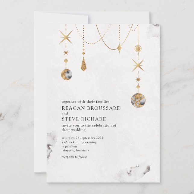 Estrellas de oro celestes e invitación a la boda l (Anverso)