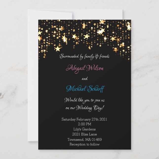 Estrellas de oro e invitaciones a la boda moderna  (Reverso)