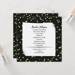 Estrellas De Oro En Invitación De Cumpleaños Negro