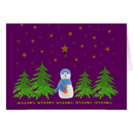 Estrellas de oro espumoso, hombre de nieve y árbol