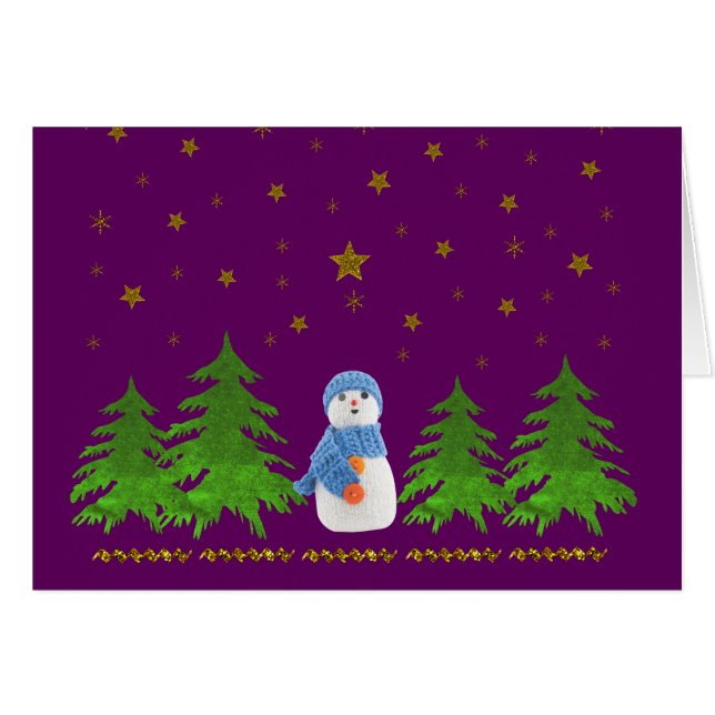 Estrellas de oro espumoso, hombre de nieve y árbol (Anverso (Horizontal))