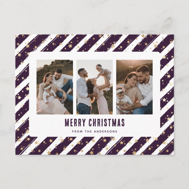 Estrellas de oro morado 3 foto navidad (Anverso)