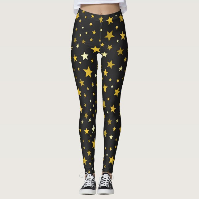 Estrellas de oro negras Leggings (Anverso)
