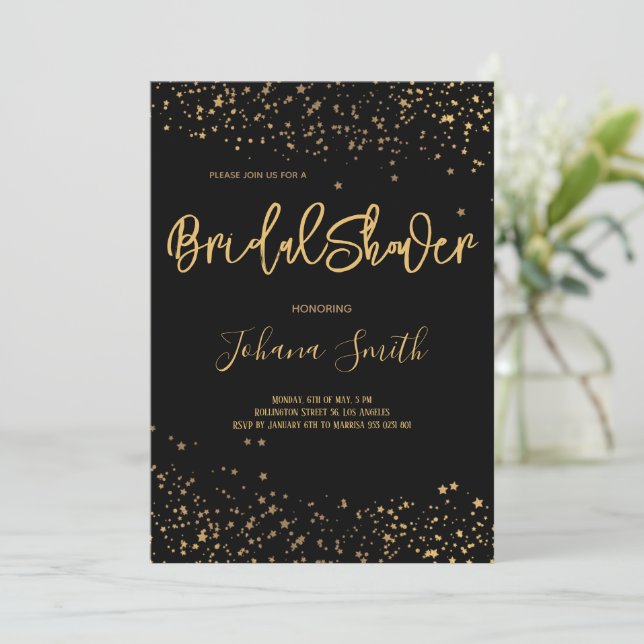 Estrellas de oro sobre la invitación a la ducha de (Anverso de pie)