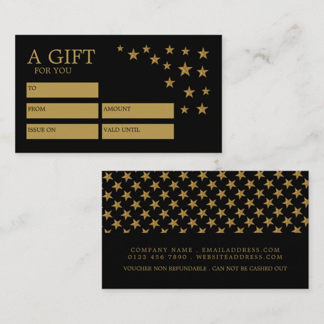 Estrellas de Purpurina de oro, tarjetas de certifi (Anverso / Reverso)