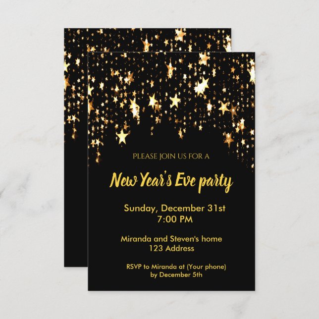 Estrellas de tarjetas de invitación negras del fie (Anverso / Reverso)