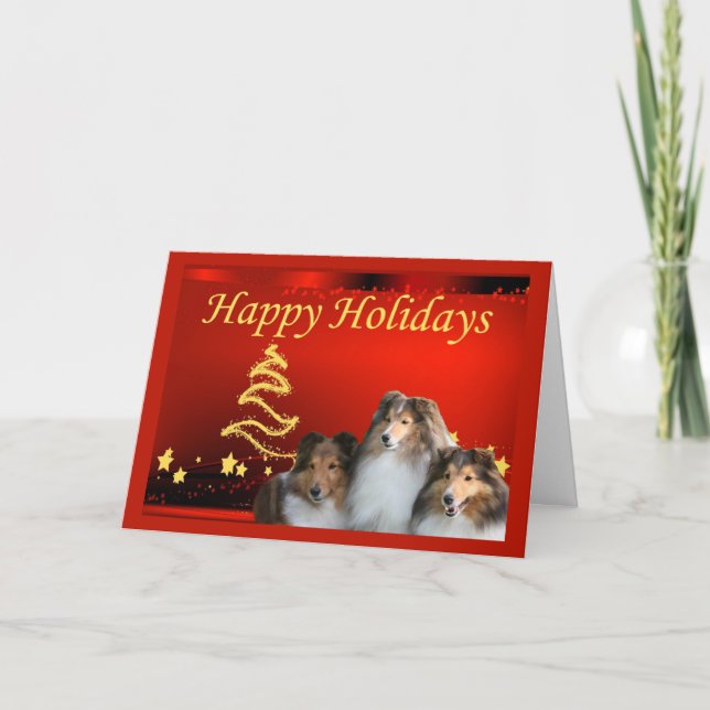 Estrellas de tarjetas de Navidades Sheltie (Anverso)