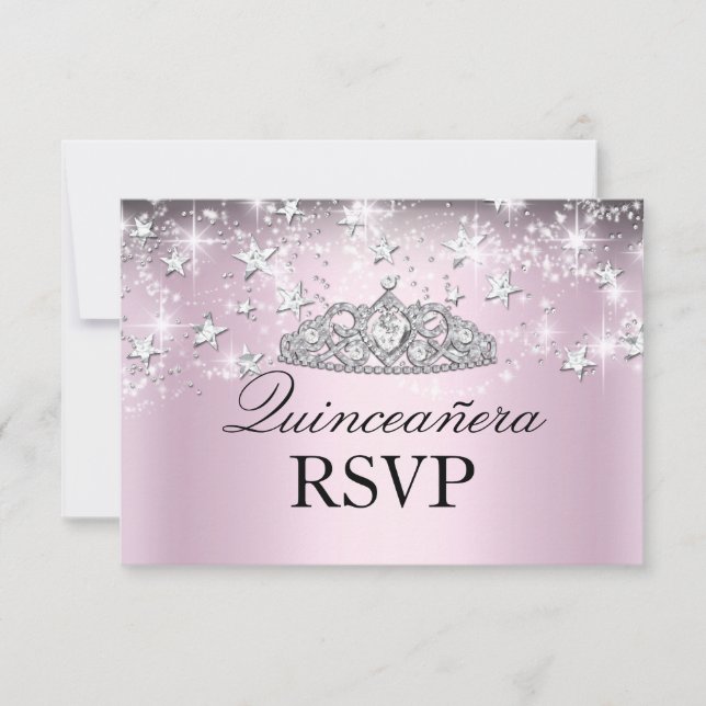 Estrellas de tiara rosadas Quinceanera RSVP (Anverso)