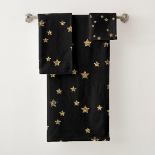 Estrellas doradas de Confetti purpurina luce negro