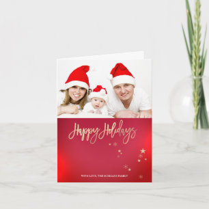 Estrellas Doradas Elegantes Foto Roja Feliz Navida