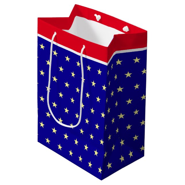Estrellas elegantes en bolsa azul de regalo rojo y (Angulo Anverso)
