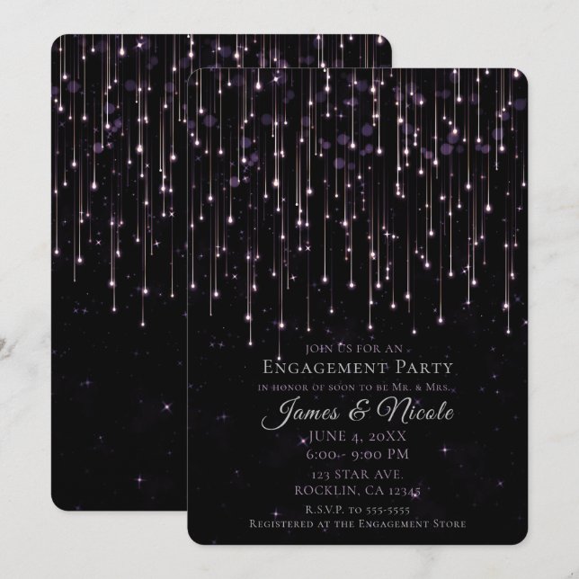 Estrellas Fugaces Brillantes Invitación a la Fiest (Anverso / Reverso)