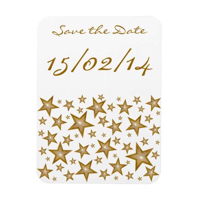 Estrellas "Gold" "Save the Date" blanco imán flexi (Vertical)