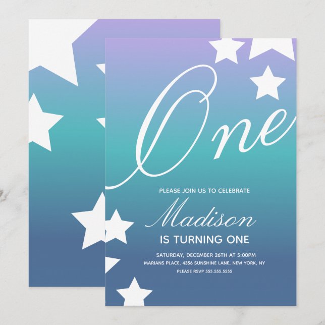 Estrellas gradiente de arcoíris Invitación colorid (Anverso / Reverso)