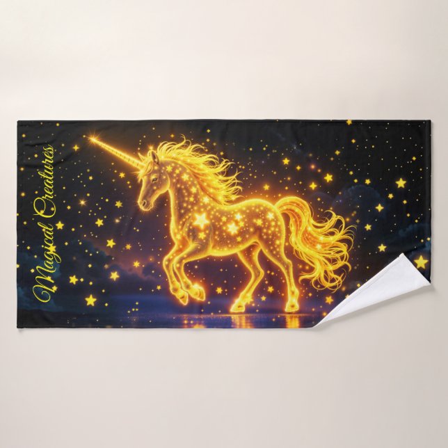 Estrellas luminosas de oro de fantasía de unicorni (Toalla de baño)