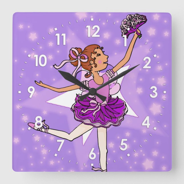Estrellas moradas bailarina chica reloj de pared (Anverso)