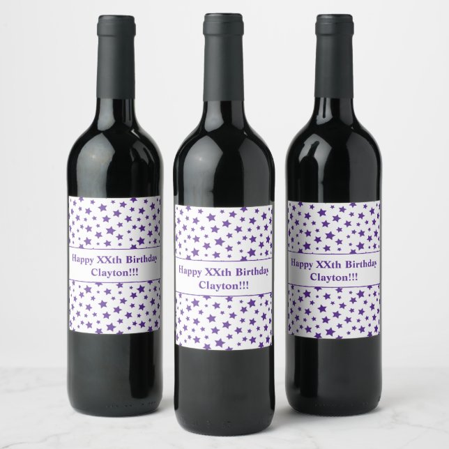 Estrellas moradas con mensaje etiqueta de vino de  (Botellas)