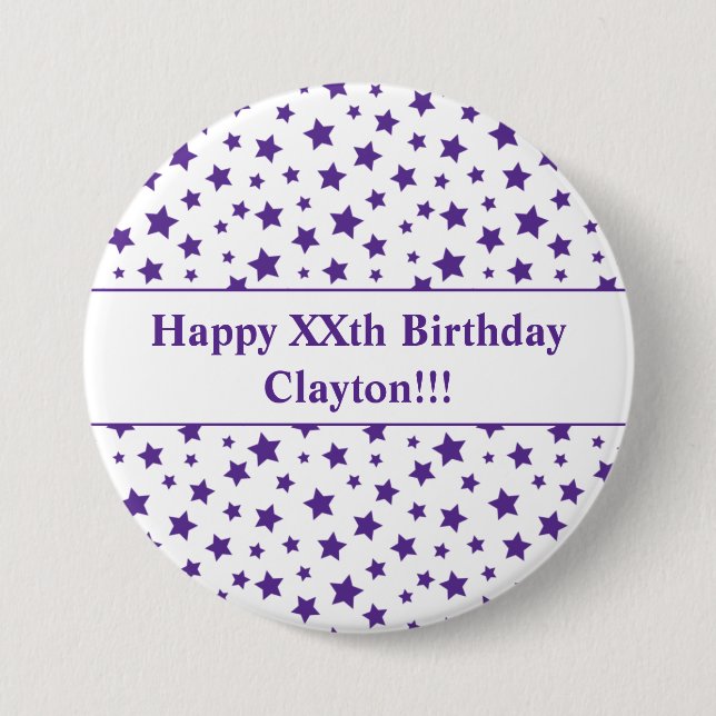 Estrellas moradas de personalizado con botón Cumpl (Anverso)