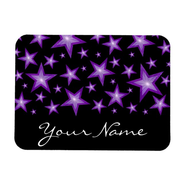 Estrellas moradas 'Tu nombre' imán flexible negro (Horizontal)