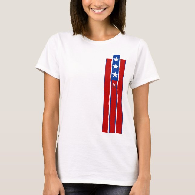 Estrellas patrióticas franjas Monograma camiseta g (Anverso)