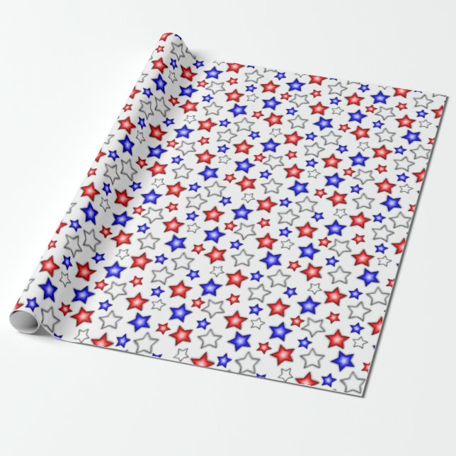 Estrellas Patrióticas - Papel de Regalo Blanco (Desenrollado)