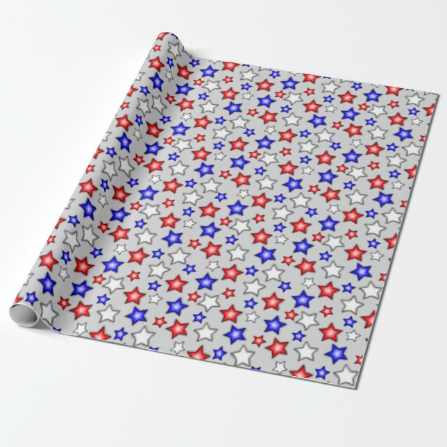 Estrellas Patrióticas - Papel de Regalo Gris Claro (Desenrollado)