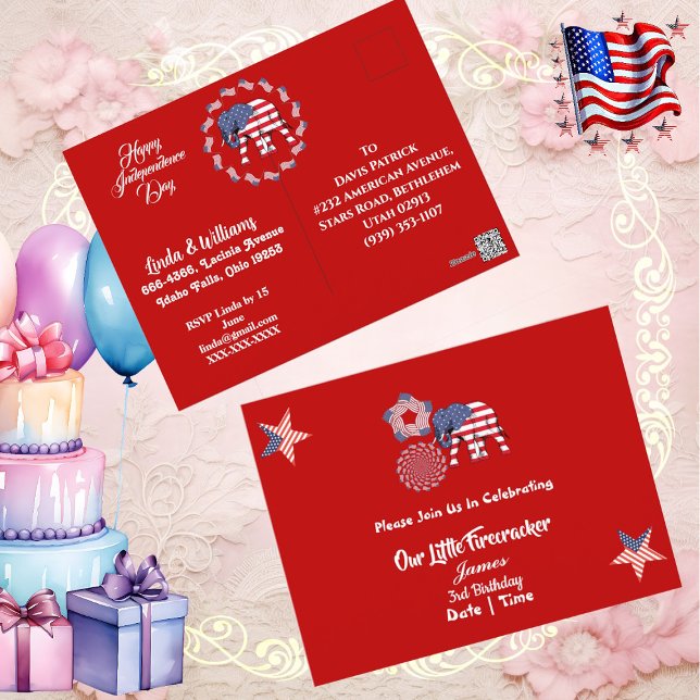 Estrellas patrióticas Pequeña Invitación de cumple (Patriotic Stars Little Firecracker Birthday Invite)