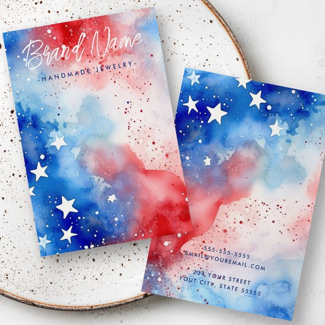 Estrellas patrióticas tarjeta de visualización de  (Patriotic stars watercolor earring display card)