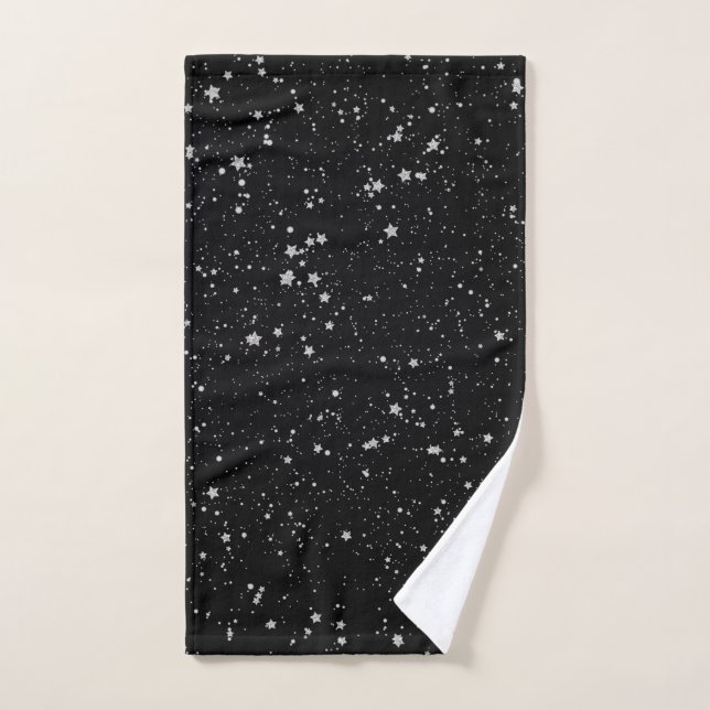 Estrellas Purpurinas2 - Negro plateado (Toalla de mano)