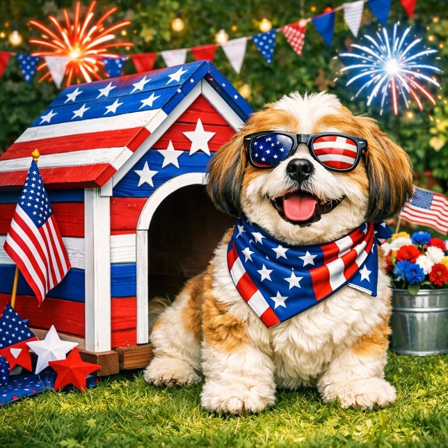 Estrellas, rayas y orgullo de cachorro  ("Share smiles and puppy love")