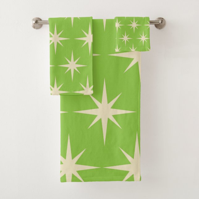 Estrellas retro atómicas con patrón sobre verde li (In situ)