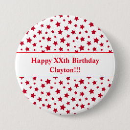 Estrellas rojas personalizado con botón Cumpleaños