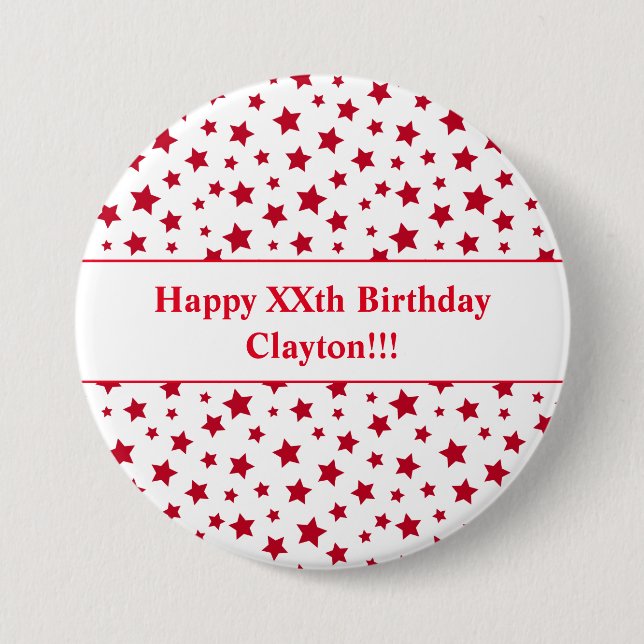 Estrellas rojas personalizado con botón Cumpleaños (Anverso)